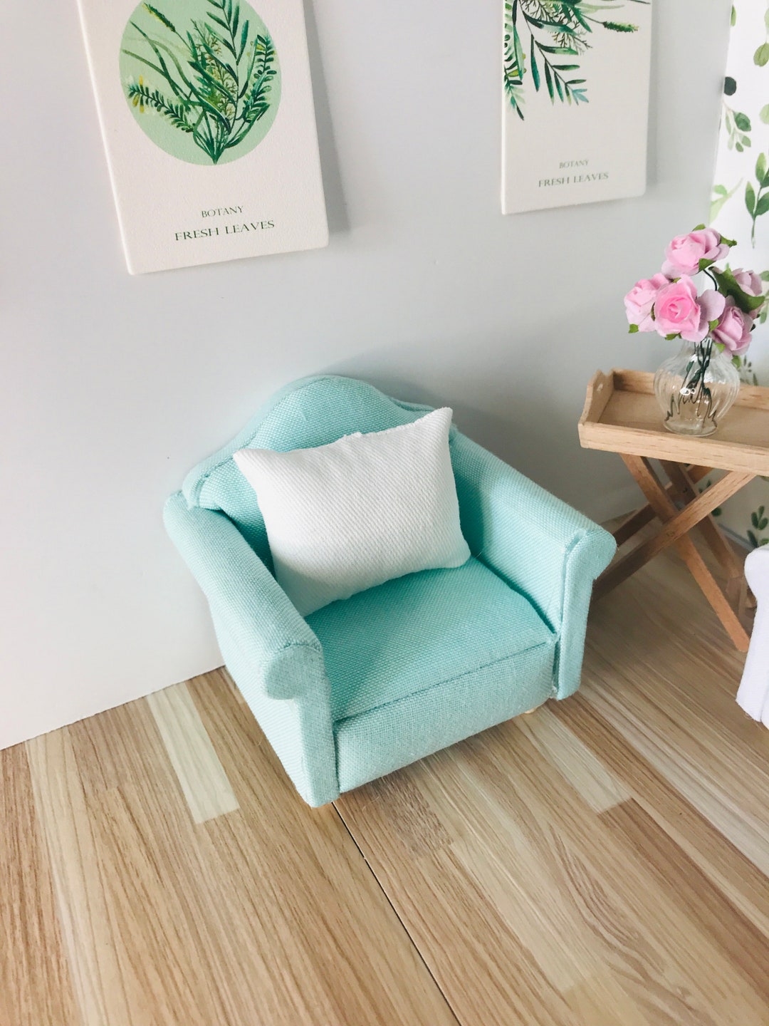 112 Scale Miniature Pastel Aqua Green Sofa W/cushions, Dollhouse