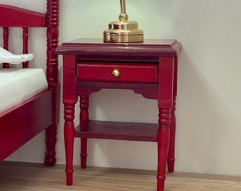 1:12 Scale Dollhouse Miniature Red Monogamy Side End Table, 1/12 Doll Furniture Night Stand