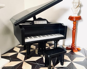 1:12 Dollhouse Miniature Grand Piano W/Piano Bench-Black ,1/12 Doll Furniture Home Accessories Instrument