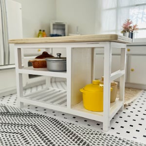 1:12 Scale Dollhouse Miniature Wooden Kitchen Working Table W/Shelves , 1/12 Dollhouse Furniture Kitchen Island/Side Table/Cupboard