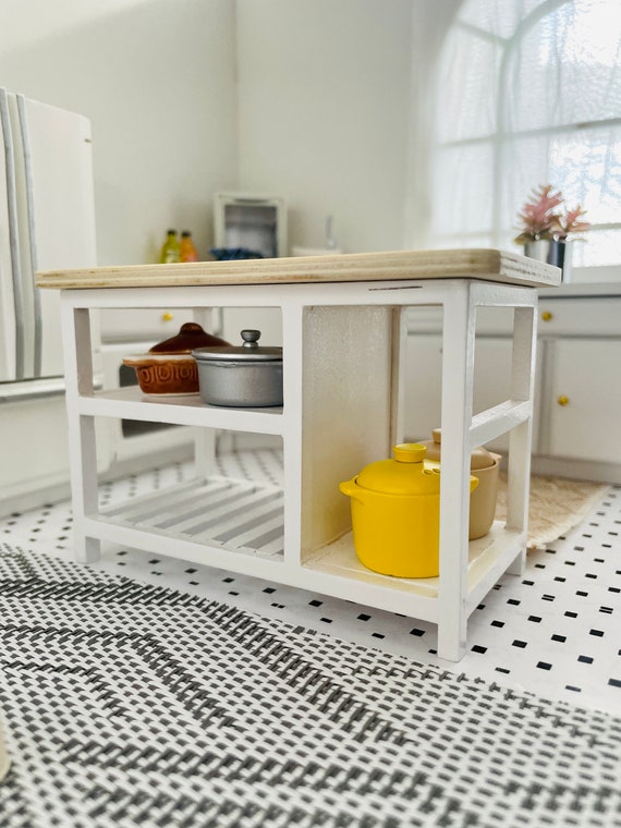 1:12 Scale Dollhouse Furniture Cabinet - White Wooden Kitchen Cupboard Shelf For Miniature Rooms