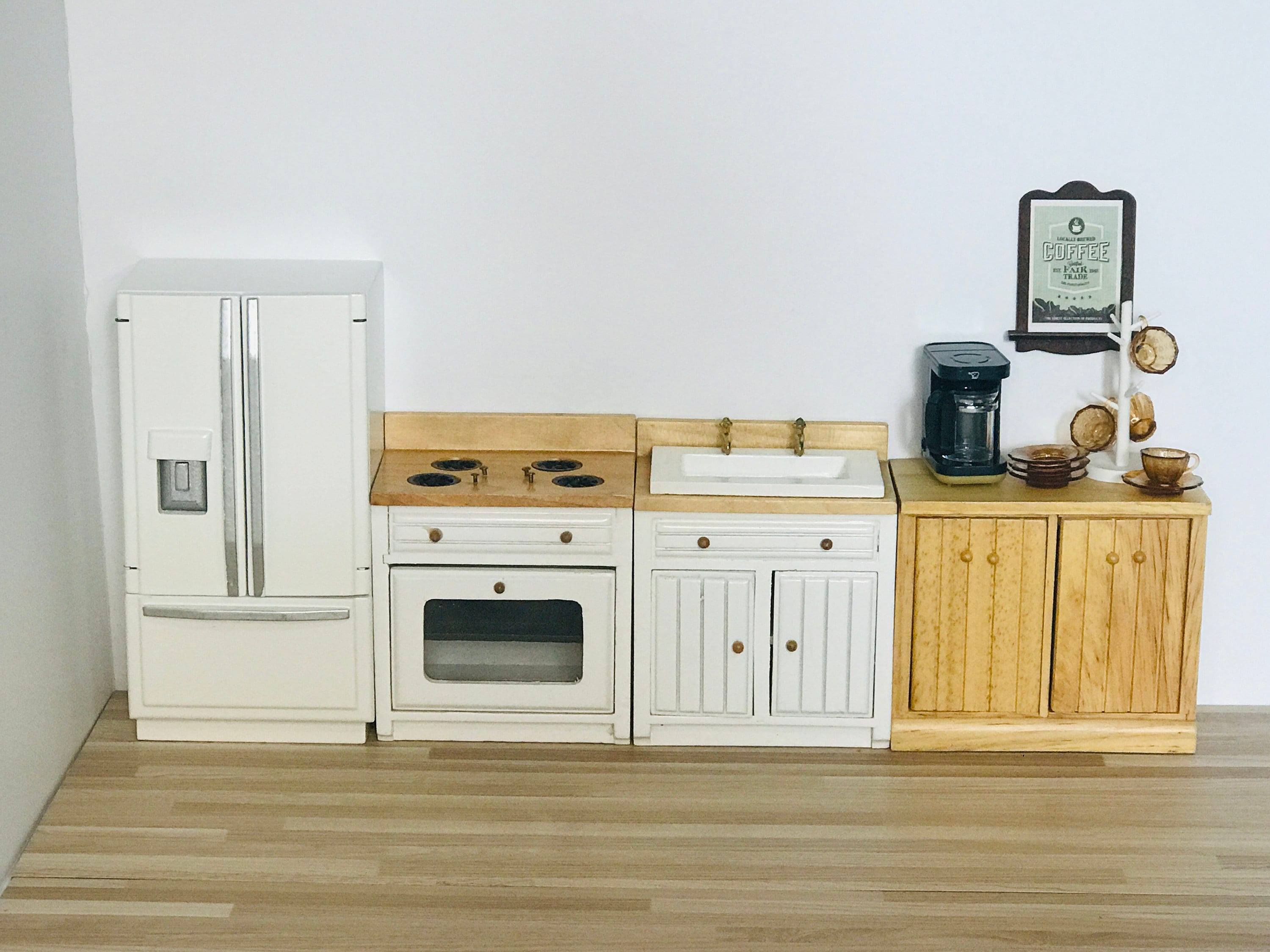 1:12スケールのミニチュアキッチンシンク＆コンロセット、ドールハウス