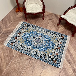 1:12 Scale Miniature Hand-Woven Carpet, 1/12 Dollhouse Furniture Floor Rug