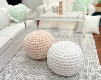 1:12 Dollhouse Accessaries Miniature Wide Round Knitted Upholstered Pouf ,1/12 Dollhouse Handmade Round Ottoman