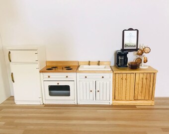 1:12スケールのミニチュアキッチンシンク＆コンロセット、ドールハウス