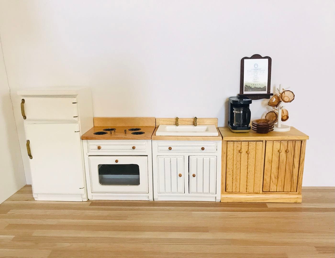 1:12スケールのミニチュアキッチンシンク＆コンロセット、ドールハウス