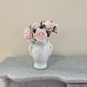 1:12 Miniature &quot;Like-a-real&quot; Roses in High Porcelain Ceramic Vase, 1/12 Dollhouse Decoration Rose Bunch Bouquet