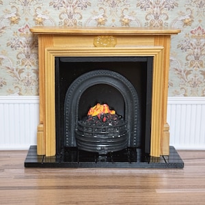 1:12 Dollhouse Miniature Oakwood Wooden Fireplace W/Firepit, 1/10 Doll Furniture Arched Fireplace