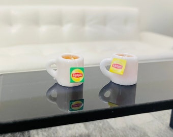Taza de té en miniatura para casa de muñecas a escala 1:12, accesorios de cocina para casa de muñecas a escala 1/12, taza y bolsita de té.