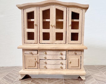 1:24 Scale Miniature DIY Unpainted Modern Wooden Wide Drawer Sideboard, 1/24 Dollhouse Furniture Living room Bar Cabinets