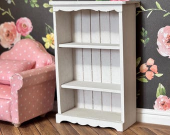 Banco para TV en miniatura y estantería para libros | Banco para casa de muñecas escala 1/12