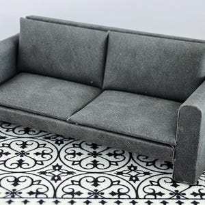 1:12 Scale Dollhouse Miniature Modern Style Faux Leather Long Couch-Gray, 1/12 Doll house Furniture Modern Low Seat Sofa