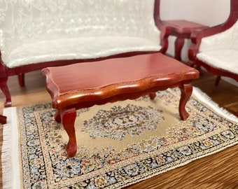 1:12 Scale Dollhouse MiniatureRed Mahogany Scallop Trim Decorating Wooden Coffee Table, 1/12 Dollhouse Furniture Coffee Table