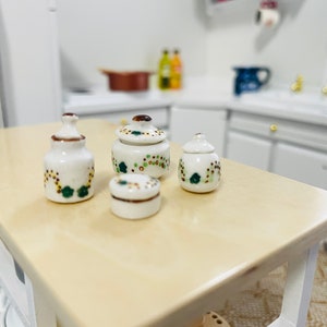 1:12 Scale Dollhouse Miniature Kitchen 4PC Ceramic Cans Set W/Removable Lids , 1/12 Doll House Kitchen Container Mini