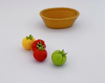1:12 Scale Dollhouse Miniature Kitchen Imitated food Basket of Tomatoes, 1/12 Doll House Kitchen Basket Clay Vegetable