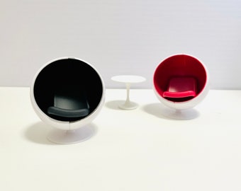 1:24 Miniature Design Collection Egg Chair-Black & Red, 1/20 Dollhouse Diorama Midcentury Modern Chair