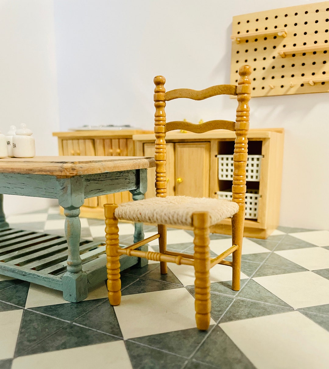 112 Scale Miniature Wood Chair W/weaving Seat 1/12 Dollhouse Etsy