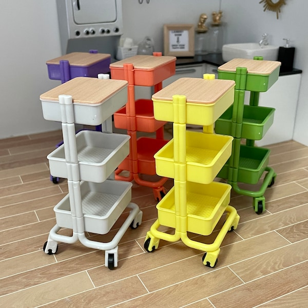 NEW Colour-1:12 Scale Miniature Multi-colour Utility Carts, 1/12 Dollhouse Furniture Storage Carts