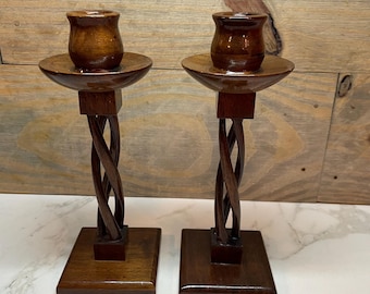 Vintage Wooden Candle Stick Holders Set of 2