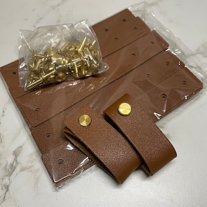Drawer Cabinet Pulls Color Brown and Gold in PVC Leather 24 Pieces Handmade