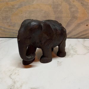 Hand Crafted Wooden Carved Elephant Statue- Wild Safari Animal Lucky