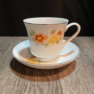 Annabelle Fine China Teacup with Saucer Orange and Yellow Flowers