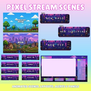 Animated Pixel Stream Package, Twitch Layouts, Alerts, Screens (OBS/Streamlabs)