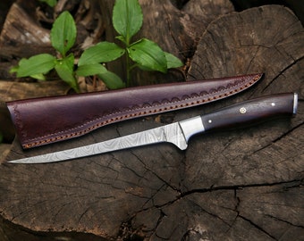 Fillet Fishing Knife Damascus Steel with Flexible Blade Personalized Chef’s Gift For Kitchen and Outdoors Use Anniversary Gift for Husband