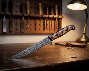 Fishing Fillet Knife Handmade Damascus Steel Flexible Blade Fillet Knife gift for groomsmen birthday gift for men comes with Leather Sheath