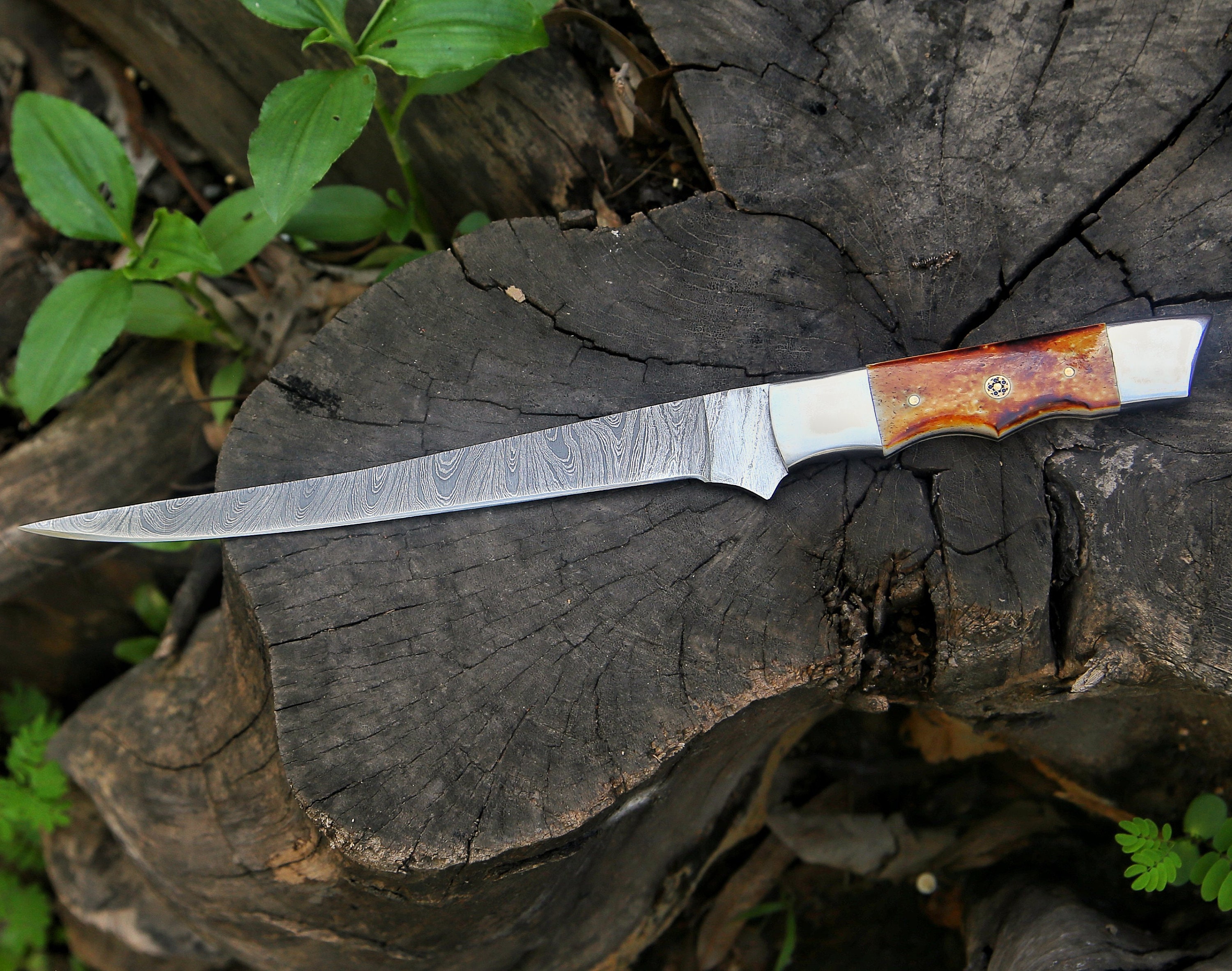 Camel Filet Custom Handmade Damascus Steel Fishing Fillet Knife With Camel Bone and ...