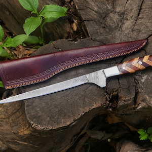 Cuchillo para filetear/pescar Cuchillo de pesca de acero de Damasco Regalo para padrinos de boda Regalo de cumpleaños para papá Regalo de aniversario para esposo Regalo de cumpleaños para novio