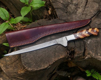 Fillet/Fish Knife Damascus Steel Fishing Knife Groomsmen Gift Birthday Gift For Dad Anniversary Gift For Husband Birthday Gift For Boyfriend