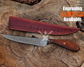 Handmade Damascus Steel Flexible Blade Fillet Knife With Leather Sheath Best Gift For Dad Anniversary Gift for Husband Best Fishing Knife