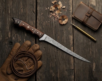 Cuchillo de pesca fileteado, cuchillo de acero de Damasco hecho a mano con hoja flexible, regalo de chef para ocasiones especiales, personalice su regalo para un ser querido