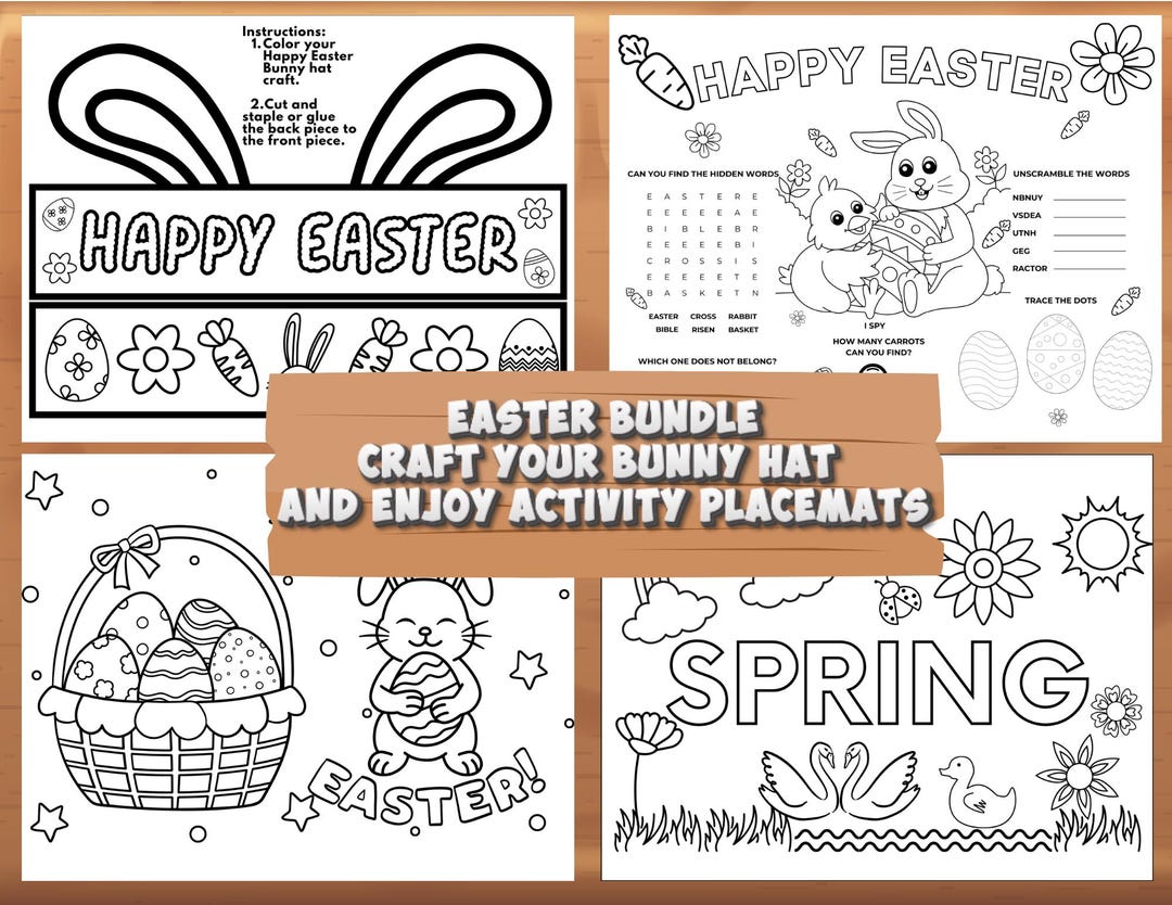 Easter Bunny Hat Craft Printable BUNDLE + 3 Easter Placemats for Kids ...