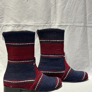 Handmade Kilim Ankle Boots – Vintage Woven Design, Leather Lined (US Size 6)