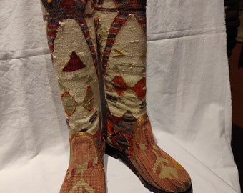 Handgefertigte Stiefel#Antike Teppich-Stiefel#Vintage#Kilim Stiefel#Einzigartige Stiefel#Größe 8#quenn