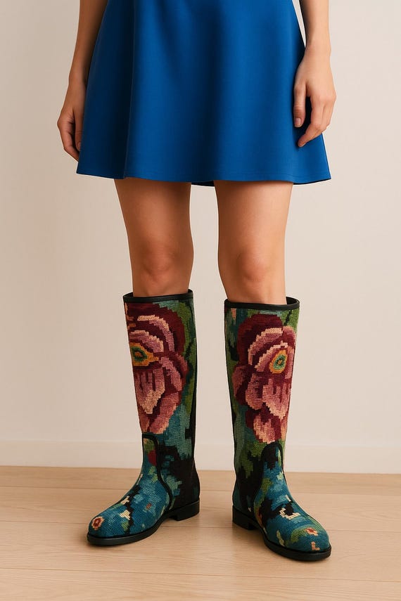Size 10 --kilim Cowboy Boots: Handmade Leather Western Boots  display picture 3