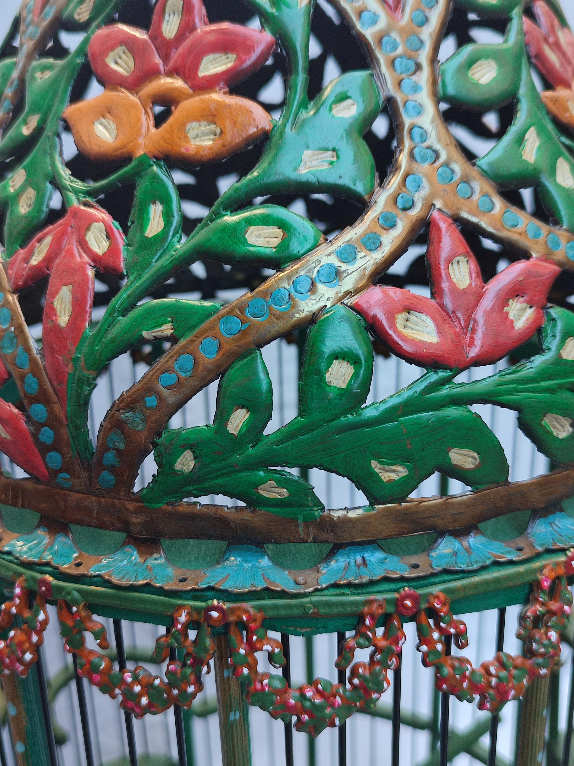 Kellyville Pets Bird Aviary Reference: Hand Painted Bird Cage Ottoman Art Vintage Home Decor 30X13