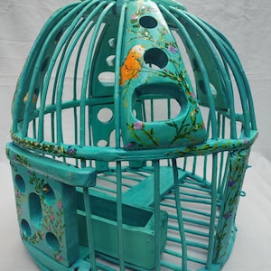 Antique primative Bird Cage -Ottoman Art --Bird Cage --Vintage Bird Cage - Home Decor --Canary Bird Cage -Painted Bird cage--