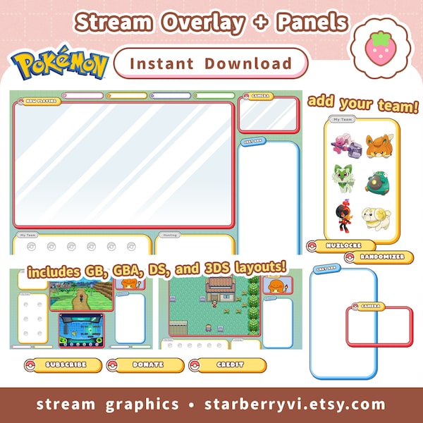 Stream Overlay + Twitch Panels / Pokémon layout / Customize / Switch, 3DS, DS, Gameboy Advance, Gameboy