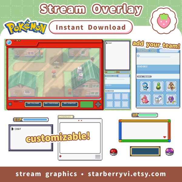 Twitch Stream Overlay / Pixelated Pokémon / Alert / Kawaii Cute Customize