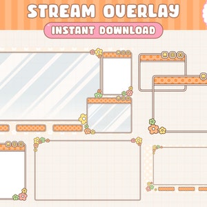 Twitch Stream Overlay / Flowers / Orange / Customizable