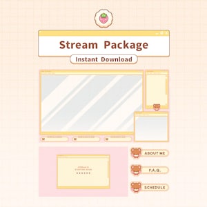 Superposición de transmisión de YouTube para Twitch + Pantallas animadas + Paneles / Oso acogedor y adorable / Personalizable