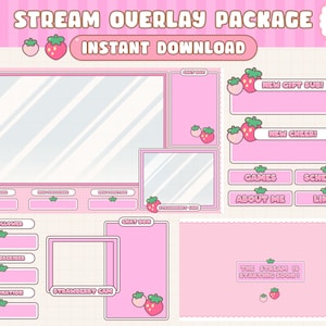 Twitch Stream Overlay Package / Strawberry / Animated Screens / Customizable