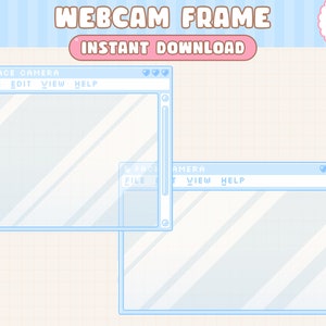 Könnte beinhalten: Zwei blaue Webcam-Rahmen mit hellblauem Hintergrund und dem Text "FACE CAMERA" und "FILE EDIT VIEW HELP" oben auf jedem Rahmen.