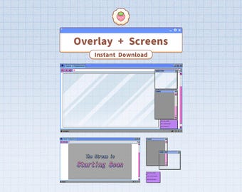 Superposición y pantallas de transmisión con tema de Windows de los 90 para Twitch, YouTube, azul, morado y rosa