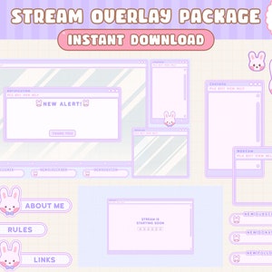 Twitch Stream Overlay Package / Cute Cozy Bunny / Kawaii