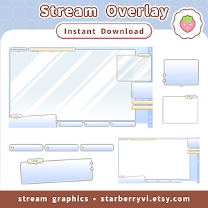 Twitch Stream Overlay / Baby Blue & Yellow / Customizable / Vtuber