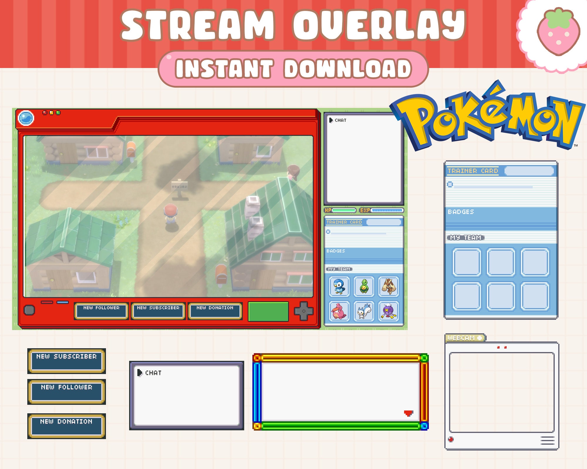 Twitch Stream Overlay / Pixelated Pokémon / Alert / Kawaii Cute Customize